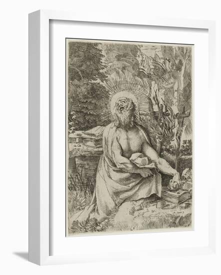 Saint Jerome in the Wilderness, C.1591 (Etching with Engraving on Laid Paper, Iii/Iv)-Annibale Carracci-Framed Giclee Print