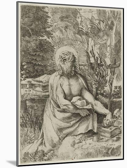 Saint Jerome in the Wilderness, C.1591 (Etching with Engraving on Laid Paper, Iii/Iv)-Annibale Carracci-Mounted Giclee Print