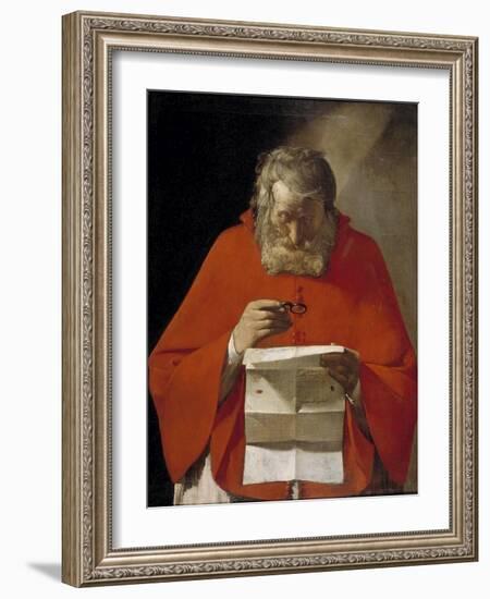 Saint Jerome Reading a Letter, Ca. 1628-1629-Georges de La Tour-Framed Giclee Print