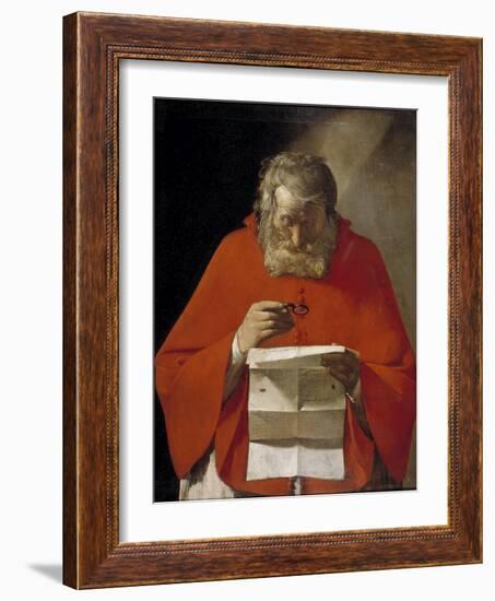 Saint Jerome Reading a Letter, Ca. 1628-1629-Georges de La Tour-Framed Giclee Print