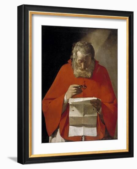 Saint Jerome Reading a Letter, Ca. 1628-1629-Georges de La Tour-Framed Giclee Print