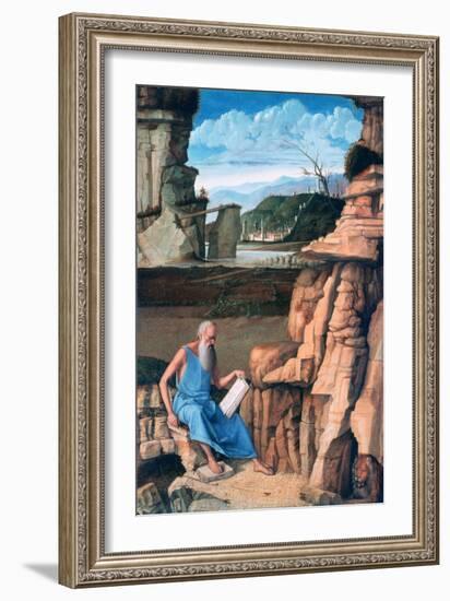 Saint Jerome Reading in a Landscape, C1480-1485-Giovanni Bellini-Framed Giclee Print