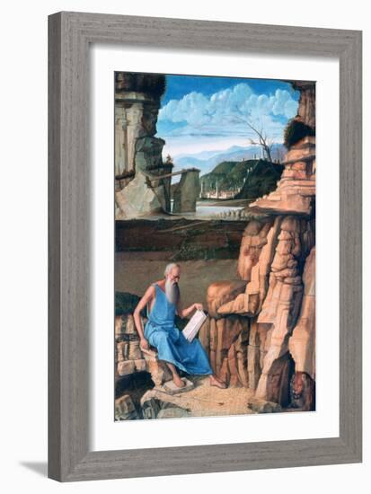 Saint Jerome Reading in a Landscape, C1480-1485-Giovanni Bellini-Framed Giclee Print