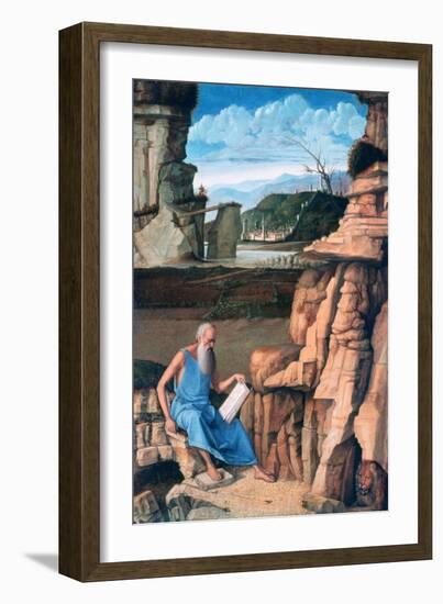 Saint Jerome Reading in a Landscape, C1480-1485-Giovanni Bellini-Framed Giclee Print