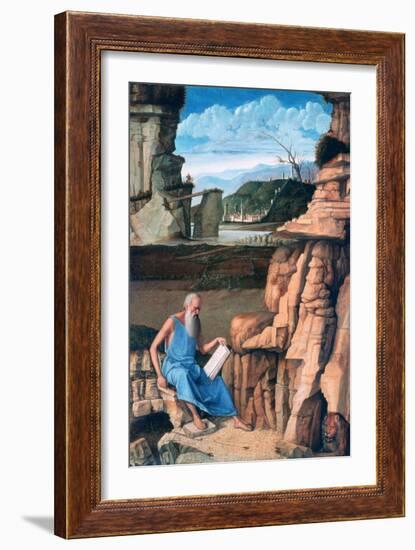 Saint Jerome Reading in a Landscape, C1480-1485-Giovanni Bellini-Framed Giclee Print