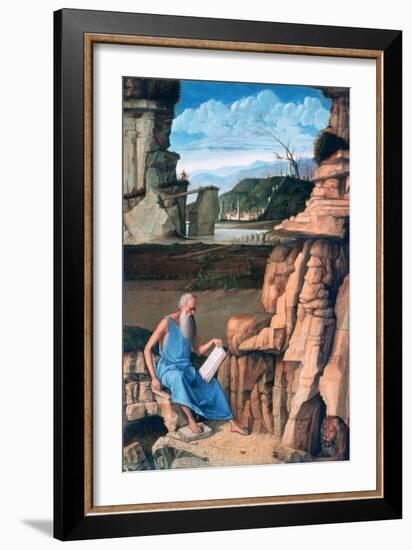 Saint Jerome Reading in a Landscape, C1480-1485-Giovanni Bellini-Framed Giclee Print