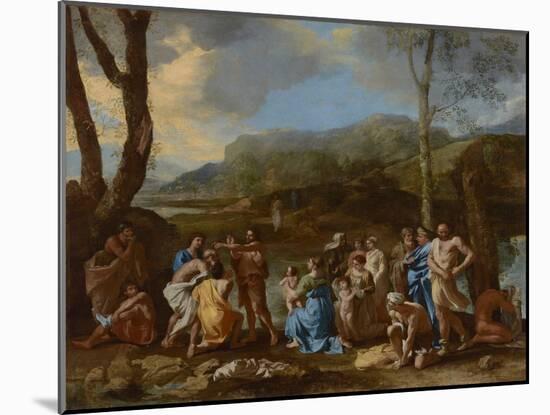 Saint John Baptizing in the River Jordan, C.1630 (Oil on Canvas)-Nicolas Poussin-Mounted Giclee Print