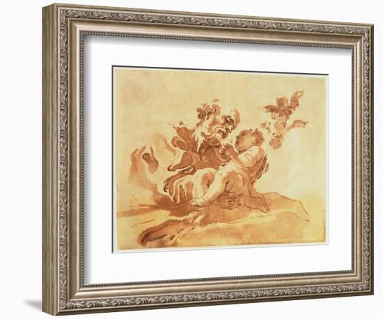 Saint Joseph Adoring the Christ Child (Pen, Ink, Brush and Wash over Traces of Chalk on Paper)-Giovanni Lorenzo Bernini-Framed Giclee Print