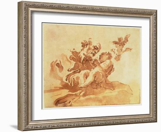 Saint Joseph Adoring the Christ Child (Pen, Ink, Brush and Wash over Traces of Chalk on Paper)-Giovanni Lorenzo Bernini-Framed Giclee Print