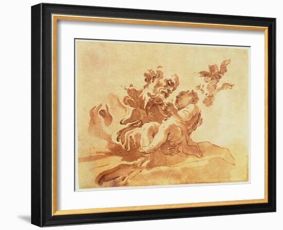 Saint Joseph Adoring the Christ Child (Pen, Ink, Brush and Wash over Traces of Chalk on Paper)-Giovanni Lorenzo Bernini-Framed Giclee Print