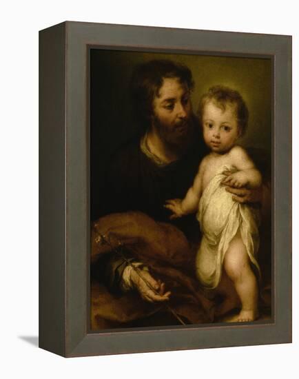 Saint Joseph with Jesus-Bartolome Esteban Murillo-Framed Premier Image Canvas