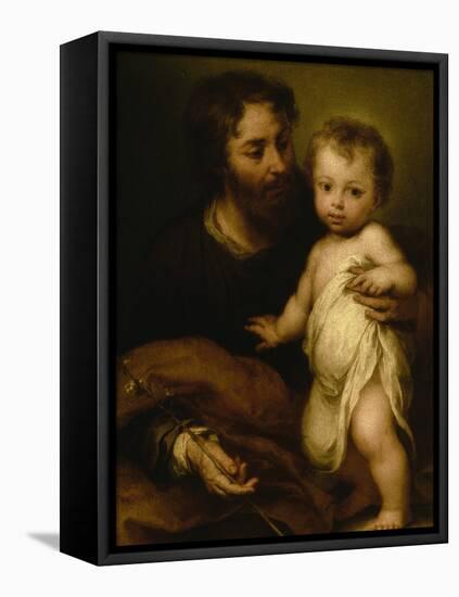 Saint Joseph with Jesus-Bartolome Esteban Murillo-Framed Premier Image Canvas