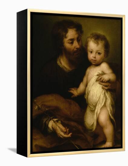 Saint Joseph with Jesus-Bartolome Esteban Murillo-Framed Premier Image Canvas