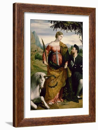 Saint Justina, Venerated by a Patron, Ca 1530-Moretto Da Brescia-Framed Giclee Print