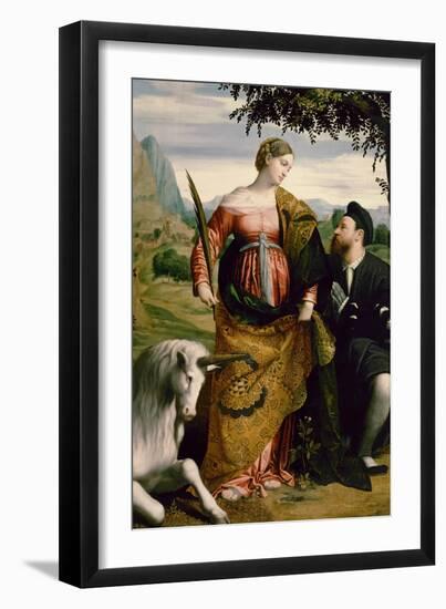 Saint Justina, Venerated by a Patron, Ca 1530-Moretto Da Brescia-Framed Giclee Print