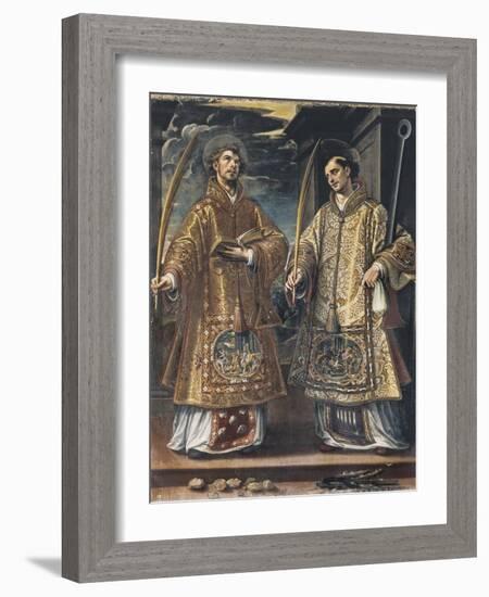 Saint Lawrence and Saint Stephen-Alonso Sanchez Coello-Framed Art Print
