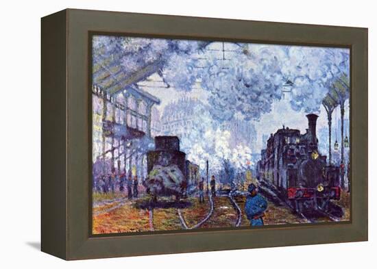 Saint Lazare Station in Paris, Arrival of a Train-Claude Monet-Framed Stretched Canvas