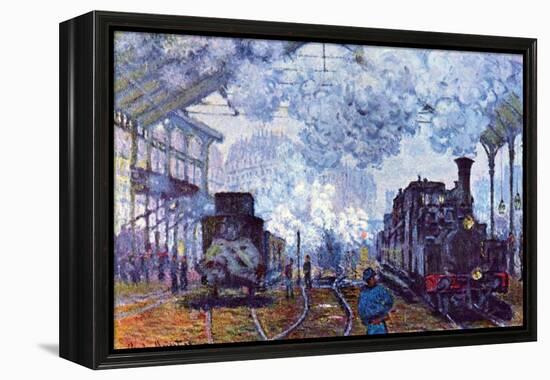 Saint Lazare Station in Paris, Arrival of a Train-Claude Monet-Framed Stretched Canvas