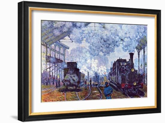 Saint Lazare Station in Paris, Arrival of a Train-Claude Monet-Framed Art Print