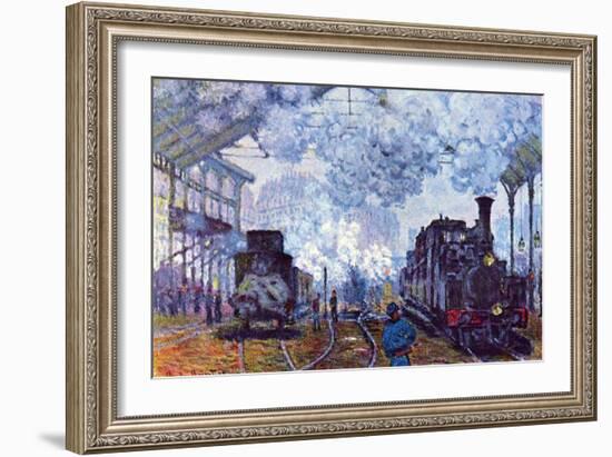 Saint Lazare Station In Paris, Arrival of a Train-Claude Monet-Framed Art Print