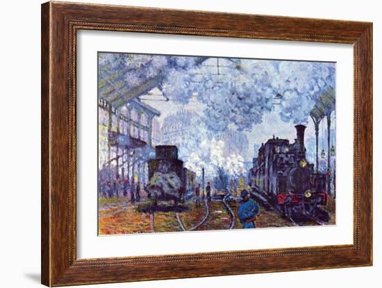 Saint Lazare Station In Paris, Arrival of a Train-Claude Monet-Framed Art Print