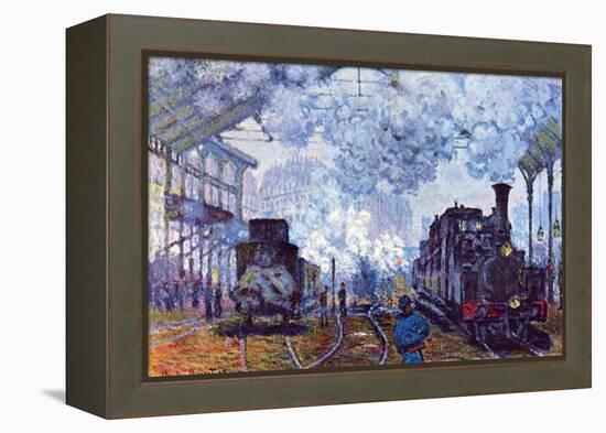 Saint Lazare Station In Paris, Arrival of a Train-Claude Monet-Framed Stretched Canvas