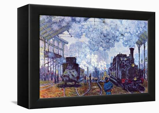 Saint Lazare Station In Paris, Arrival of a Train-Claude Monet-Framed Stretched Canvas