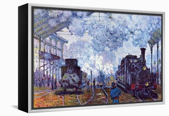 Saint Lazare Station In Paris, Arrival of a Train-Claude Monet-Framed Stretched Canvas