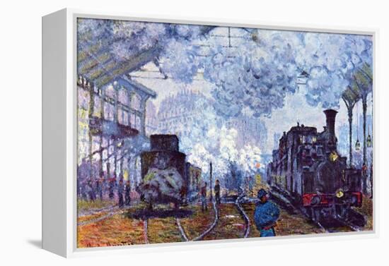 Saint Lazare Station In Paris, Arrival of a Train-Claude Monet-Framed Stretched Canvas