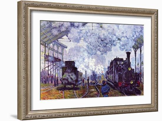 Saint Lazare Station In Paris, Arrival of a Train-Claude Monet-Framed Art Print