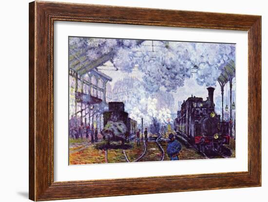 Saint Lazare Station In Paris, Arrival of a Train-Claude Monet-Framed Art Print