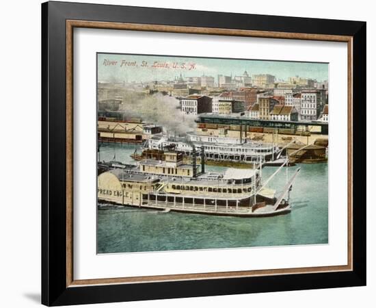 Saint Louis, Missouri: River Front, with Steamboat-null-Framed Photographic Print