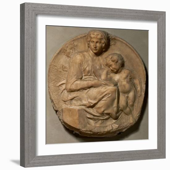 Saint Mary and child with young Saint John Baptist, " Tondo Pitti",1503. Marble,Inv.93.-Michelangelo-Framed Giclee Print