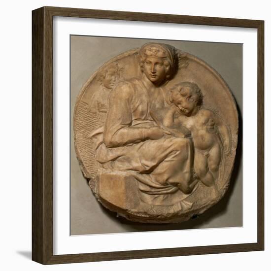 Saint Mary and child with young Saint John Baptist, " Tondo Pitti",1503. Marble,Inv.93.-Michelangelo-Framed Giclee Print