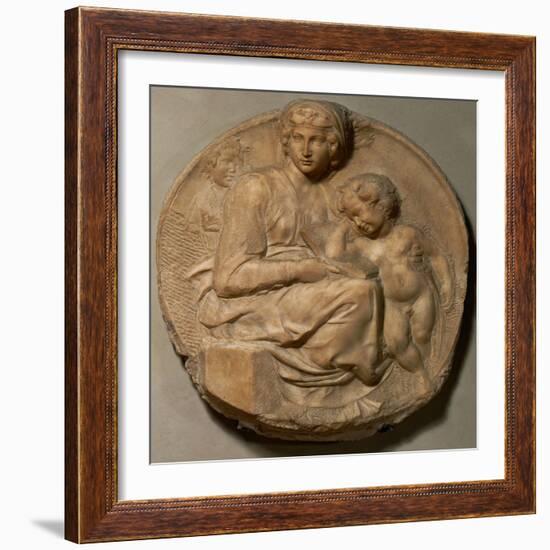 Saint Mary and child with young Saint John Baptist, " Tondo Pitti",1503. Marble,Inv.93.-Michelangelo-Framed Giclee Print