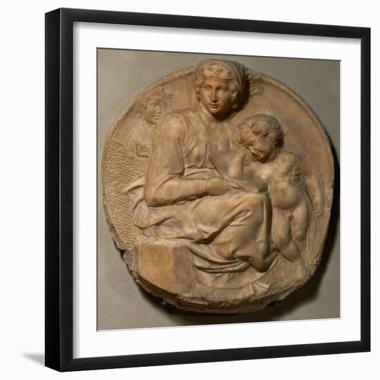 Saint Mary and child with young Saint John Baptist, " Tondo Pitti",1503. Marble,Inv.93.-Michelangelo-Framed Giclee Print