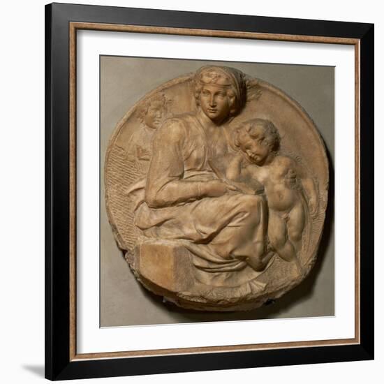 Saint Mary and child with young Saint John Baptist, " Tondo Pitti",1503. Marble,Inv.93.-Michelangelo-Framed Giclee Print