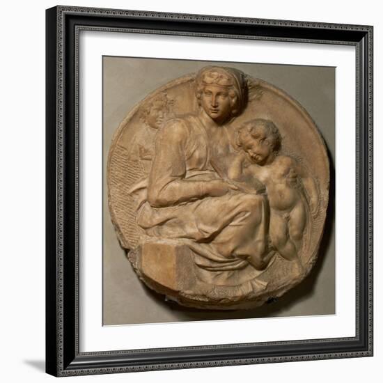 Saint Mary and child with young Saint John Baptist, " Tondo Pitti",1503. Marble,Inv.93.-Michelangelo-Framed Giclee Print