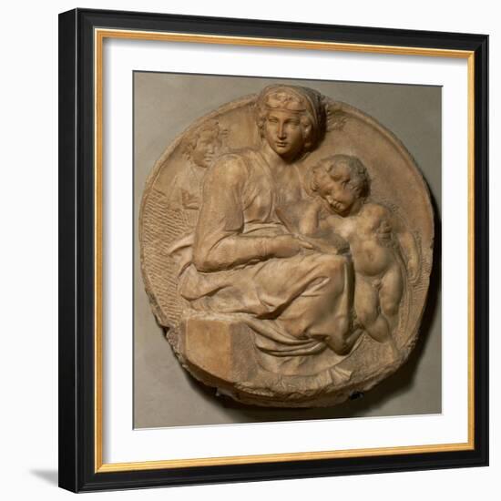 Saint Mary and child with young Saint John Baptist, " Tondo Pitti",1503. Marble,Inv.93.-Michelangelo-Framed Giclee Print