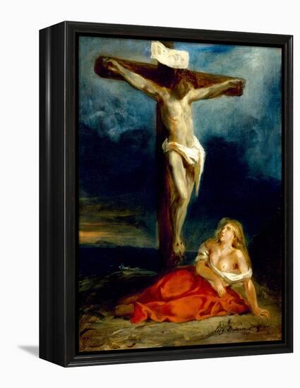 Saint Mary Magdalene at the Foot of the Cross, 1829 (Oil on Canvas)-Ferdinand Victor Eugene Delacroix-Framed Premier Image Canvas