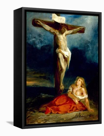 Saint Mary Magdalene at the Foot of the Cross, 1829 (Oil on Canvas)-Ferdinand Victor Eugene Delacroix-Framed Premier Image Canvas