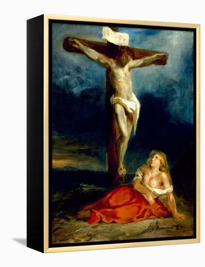 Saint Mary Magdalene at the Foot of the Cross, 1829 (Oil on Canvas)-Ferdinand Victor Eugene Delacroix-Framed Premier Image Canvas