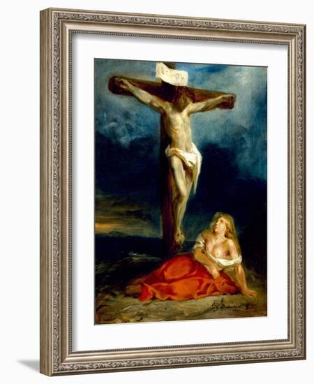 Saint Mary Magdalene at the Foot of the Cross, 1829 (Oil on Canvas)-Ferdinand Victor Eugene Delacroix-Framed Giclee Print