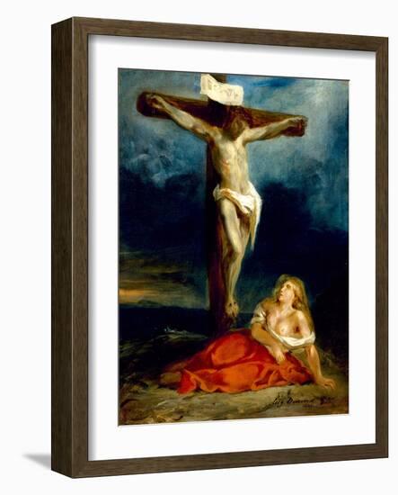 Saint Mary Magdalene at the Foot of the Cross, 1829 (Oil on Canvas)-Ferdinand Victor Eugene Delacroix-Framed Giclee Print