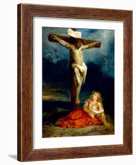 Saint Mary Magdalene at the Foot of the Cross, 1829 (Oil on Canvas)-Ferdinand Victor Eugene Delacroix-Framed Giclee Print