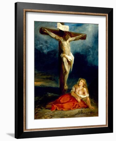 Saint Mary Magdalene at the Foot of the Cross, 1829 (Oil on Canvas)-Ferdinand Victor Eugene Delacroix-Framed Giclee Print