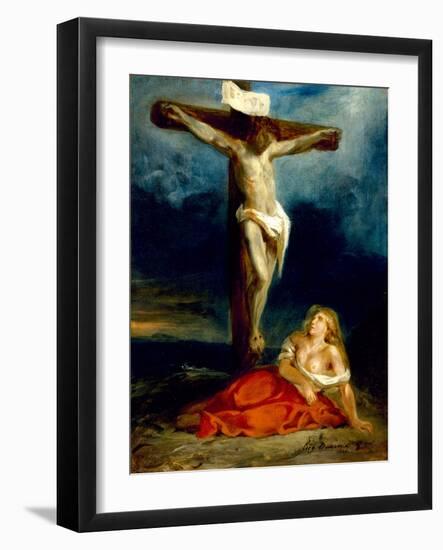 Saint Mary Magdalene at the Foot of the Cross, 1829 (Oil on Canvas)-Ferdinand Victor Eugene Delacroix-Framed Giclee Print