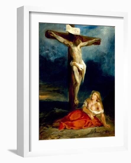 Saint Mary Magdalene at the Foot of the Cross, 1829 (Oil on Canvas)-Ferdinand Victor Eugene Delacroix-Framed Giclee Print