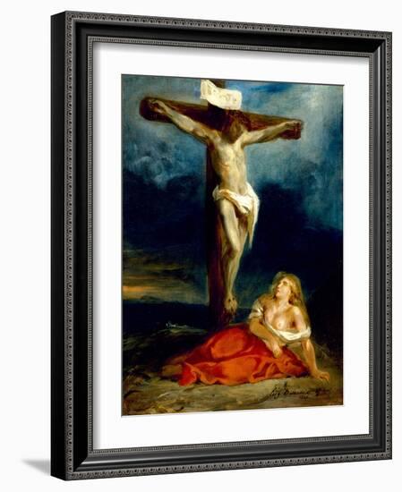 Saint Mary Magdalene at the Foot of the Cross, 1829 (Oil on Canvas)-Ferdinand Victor Eugene Delacroix-Framed Giclee Print
