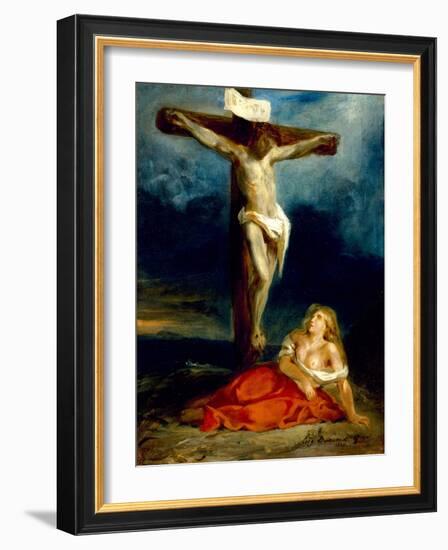 Saint Mary Magdalene at the Foot of the Cross, 1829 (Oil on Canvas)-Ferdinand Victor Eugene Delacroix-Framed Giclee Print